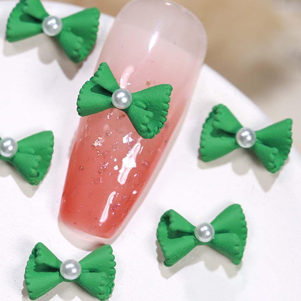 Mxbeauty Hiasan Nail Art 2pcs Warna Silver Candy Color Bownot Rhinstone Pearl Bow Busur Kuku Charms