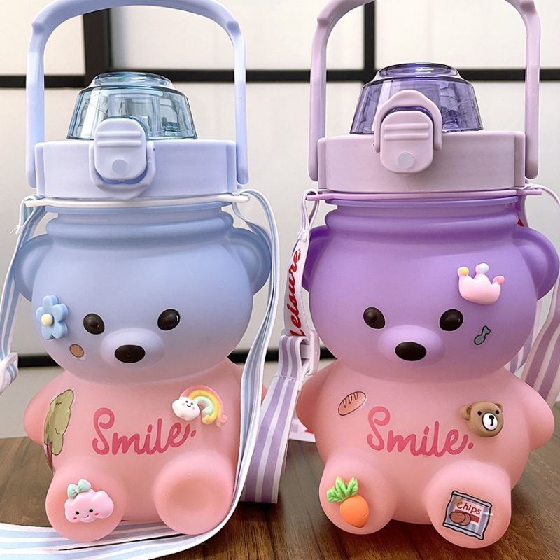 Botol Minum Anak Warna Gradasi Viral Bentuk Bear Lucu 1100 Ml/ Botol 1.1 Liter Free Sticker 2D & 3D