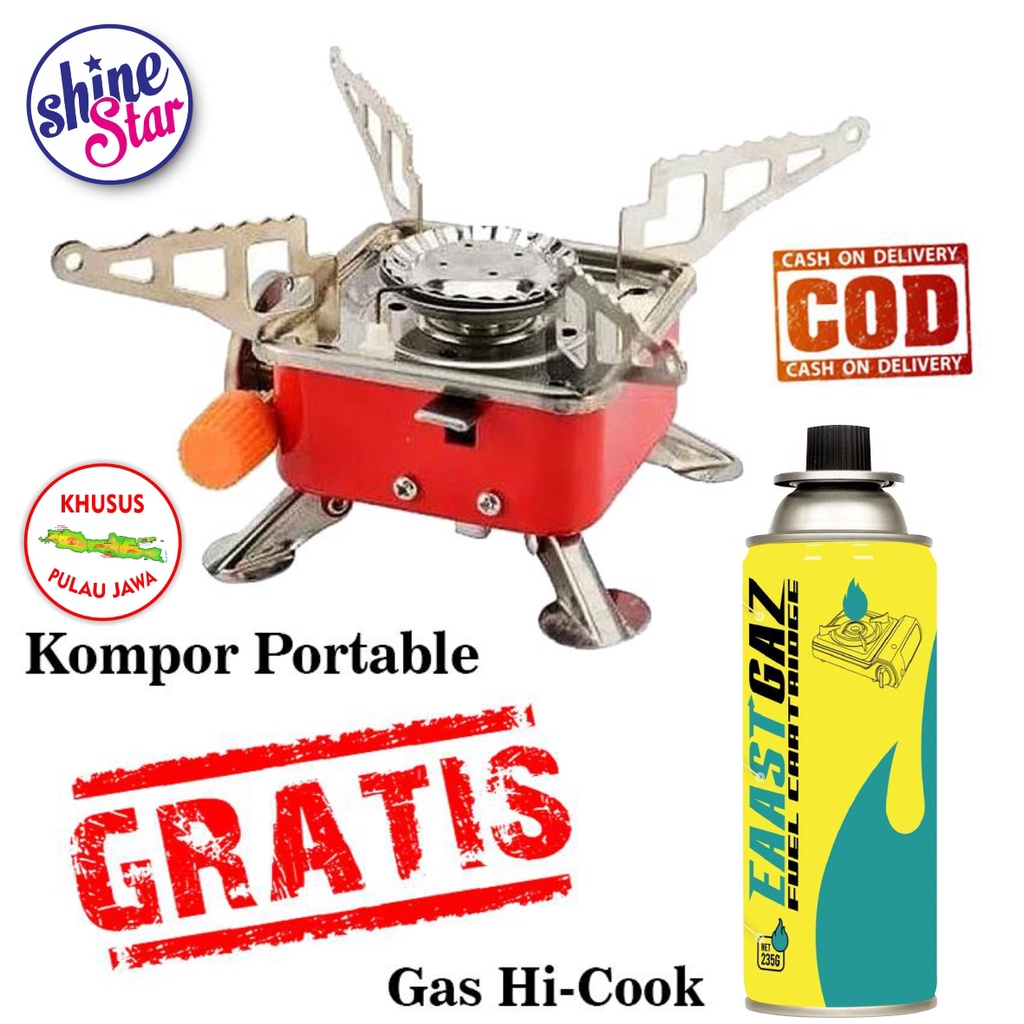 SHINE STAR - Kompor Camping Gas Kotak Mini Portabel Stove Mini Alat Masak Gunung Free 1Tabung Gas Hi Cook + Tas