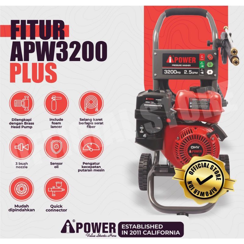#JET CLEANER #PRESSURE WASHER #AIPOWER APW3200+ #USA #MESIN SEMPROT PENCUCI MOBIL & MOTOR #STEAM TEK