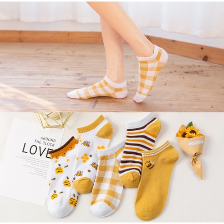 Kaos Kaki Wanita Motif Lebah Korean Style Kaos Kaki Pendek Wanita Ankle Socks Import