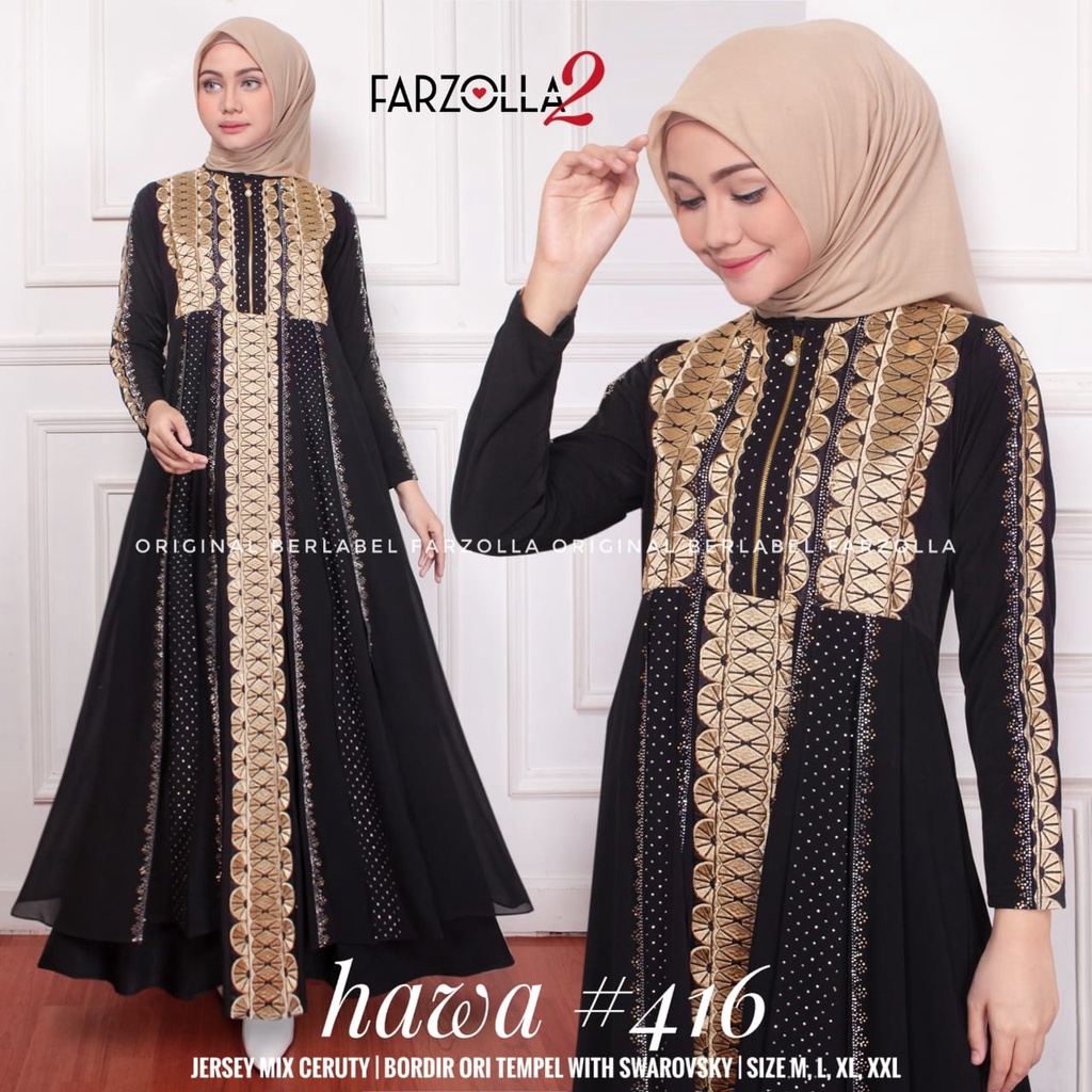 Hawa #416 Farzolla Premium Abaya Turkey Gamis Arab Hitam Wanita