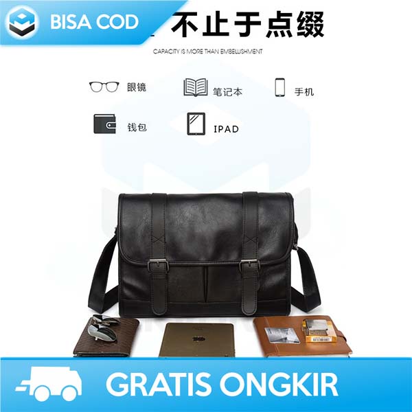 TAS SELEMPANG KANTOR PRIA KULIT ASLI ORIGINAL PREMIUM PU LEATHER