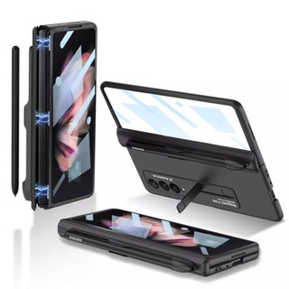 Casing Samsung Z Fold 3 5G Magnetic Kick Stand Build in Glass + Side Pen Slot