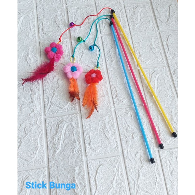 Stick Mainan Kucing BUNGA Pompom BULU Tongkat