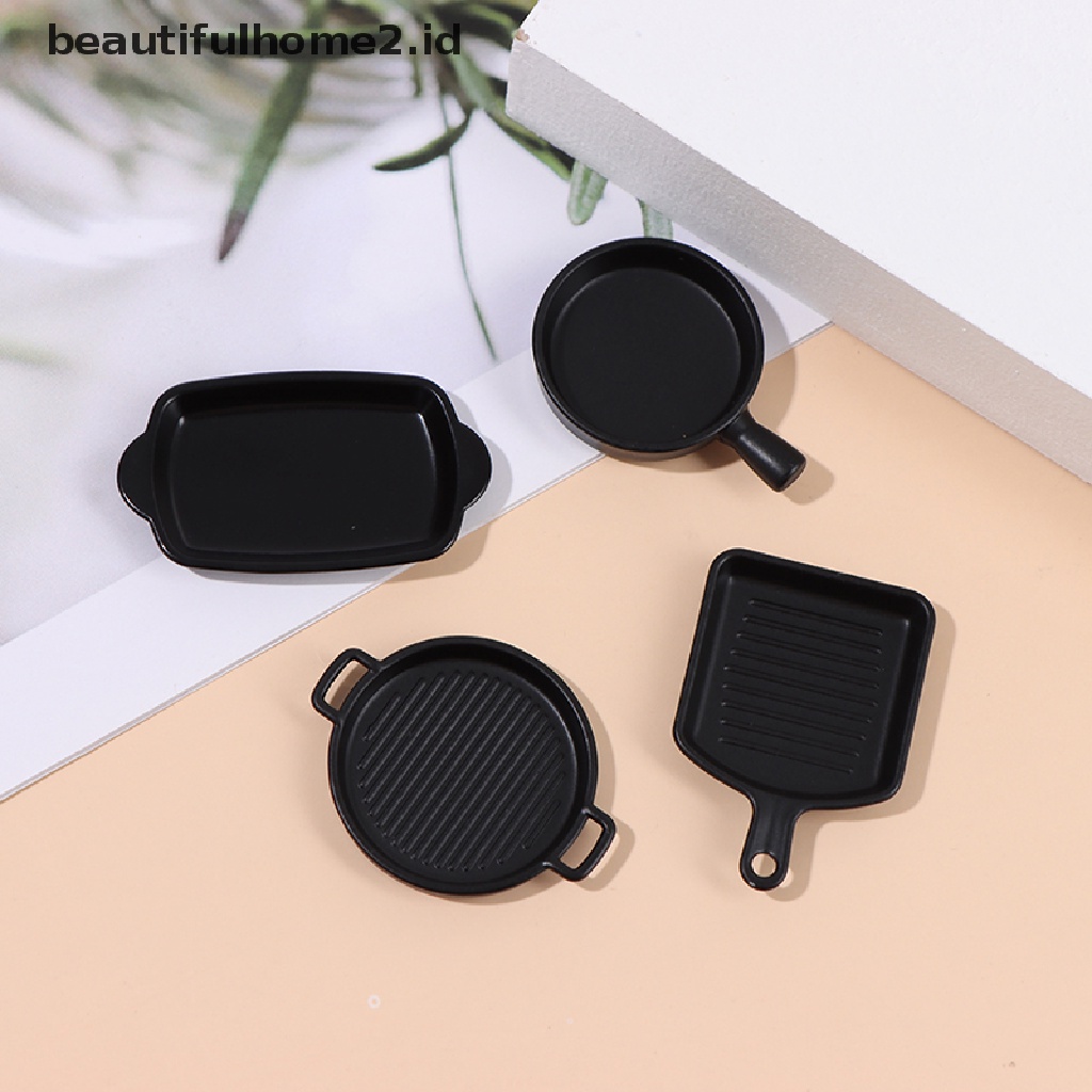 (Beautifulhome2.Id) 1 Set (4Pcs) Miniatur Piring Makan Warna Hitam Skala 1: 12 Untuk Rumah Boneka