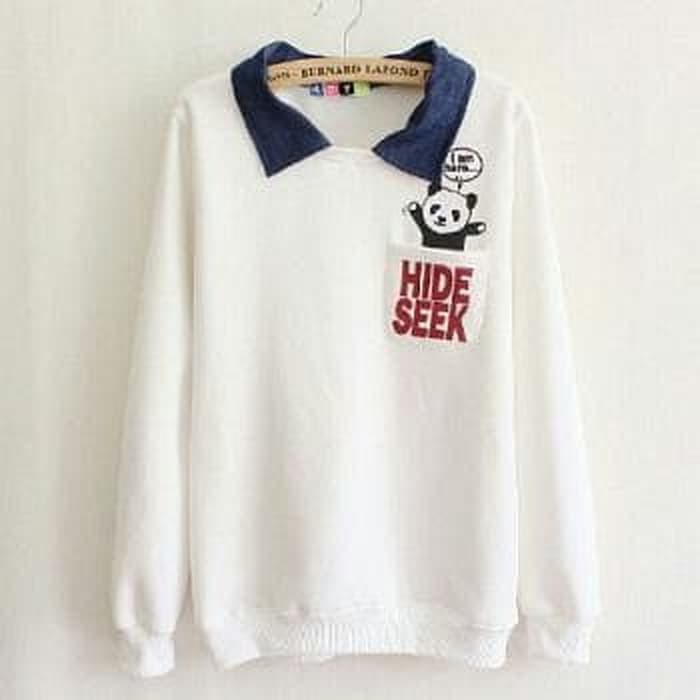 Baju cewek sweater hilda putih gaul santai keren bj Hi tv