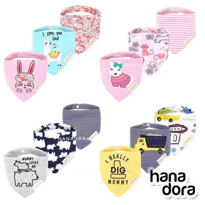 CUCI GUDANG - Catell Love Bib Scarf Set 3pcs BB03 - Slabel Celemek Bayi Segitiga
