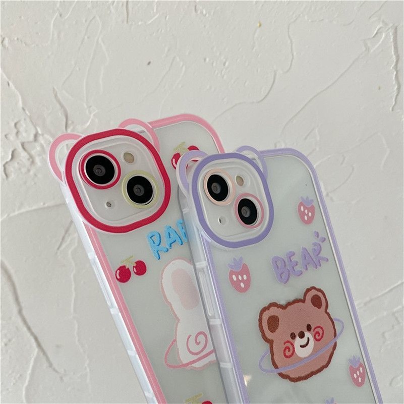 Soft Case Pelindung Lensa Transparan Motif Beruang Tahan Banting Untuk iPhone 13 12 11 Pro Max X Xr Xs Max SE 2020 8 7 6 6s Plus