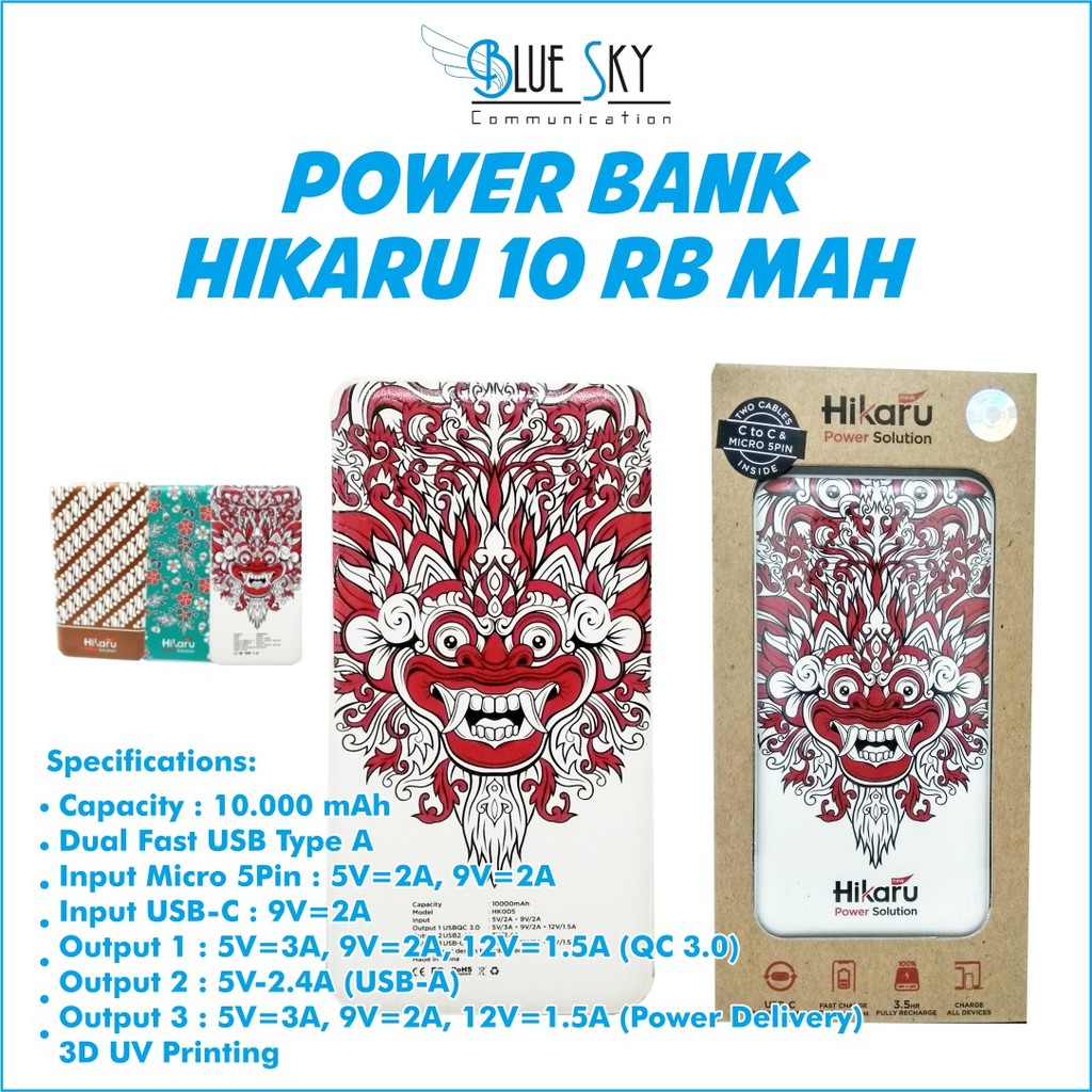 POWER BANK HIKARU QUALCOMM 3.0 GAMBAR 10.000MAH FAST CHARGING