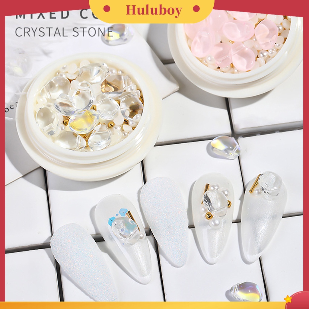 Huluboy Huluboy♡ 1 Kotak Batu Kristal Glitter Bahan Resin Untuk Manicure