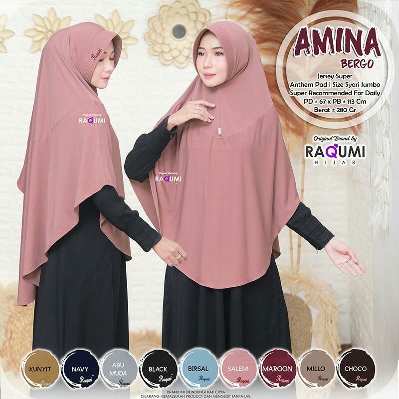 Hijab Instant Terbaru Amina Bergo Original Raqumi X MNV Hijab