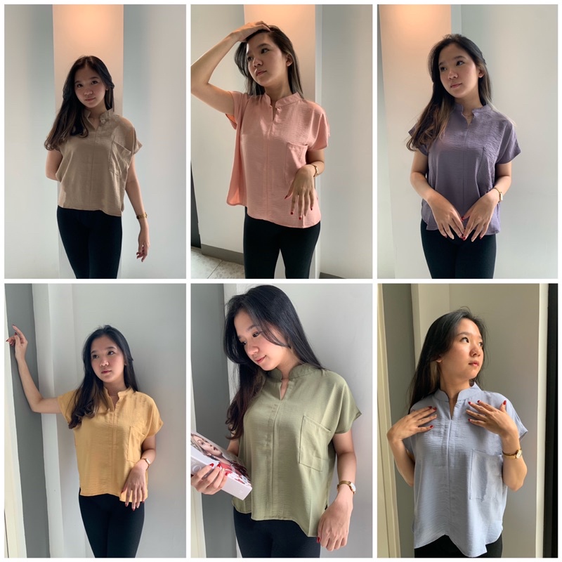 Atasan kemeja wanita crop crinkle v neck - kemeja v neck - kemeja crop crinkle