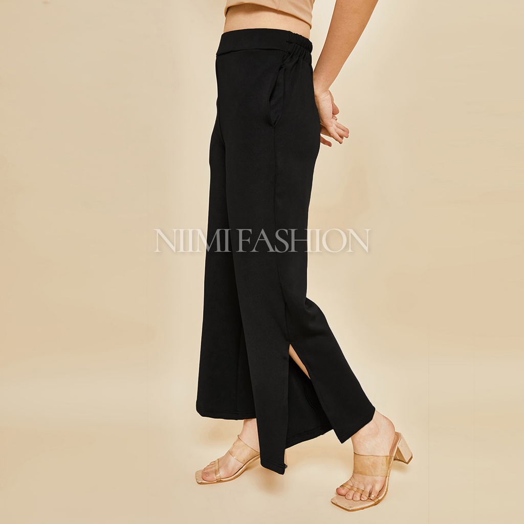 NIMI - Yuna Cullotes Slit Celana Kulot Scuba Panjang High Waist Wanita