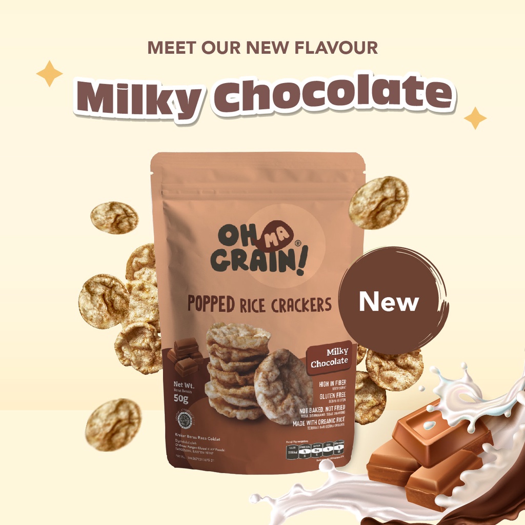 Oh Ma Grain, Organic Brown Rice Cakes Milky Chocolate 50 gr