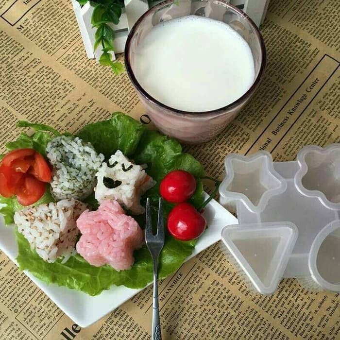 Set Cetakan Nasi Bentuk Love Bunga Bintang dan Segitiga Isi 4 Bento Rice Mold Bekal Anak Sekolah