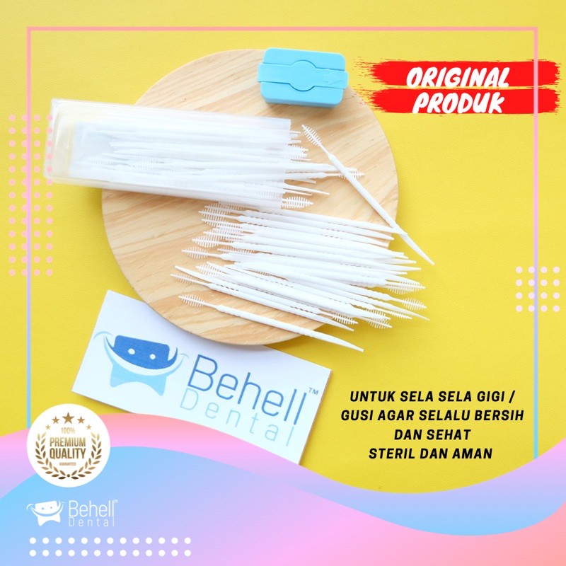 100pcs TUSUK GIGI 2 SISI BEHEL PREMIUM PUTIH - Dental Floss Pembersih Sela Celah Ortho Kawat Bracket - Tooth Brush Interdental Pick Picks Plastik - Sikat Gigi Behel Anti Penghilang Plak Karang Gigi - Behelldental