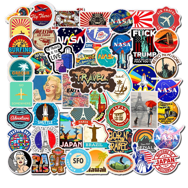 50pcs Retro Style Astronaut Motif Stickers For SnowboardCar carkulkaslaptop