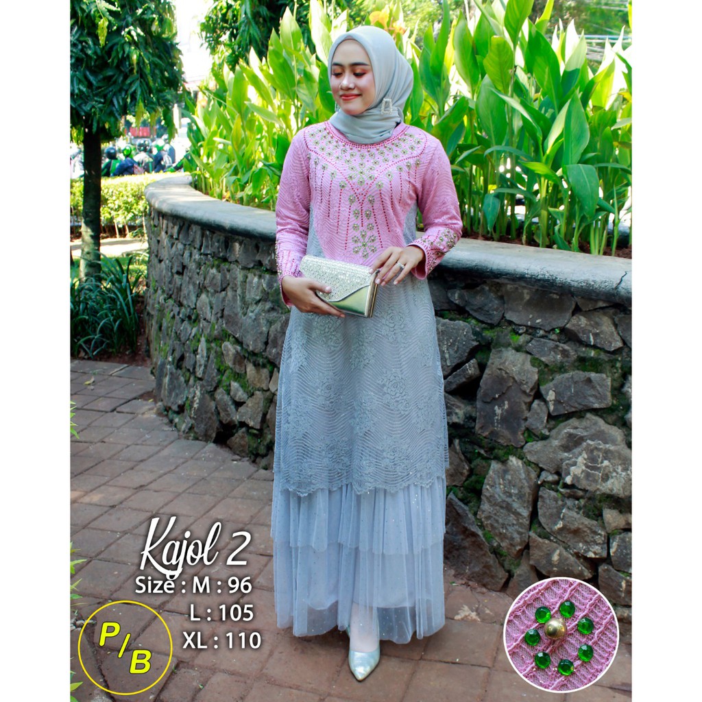 Kebaya Gamis Kajol Tulle Bunga Aneka Pilihan Warna