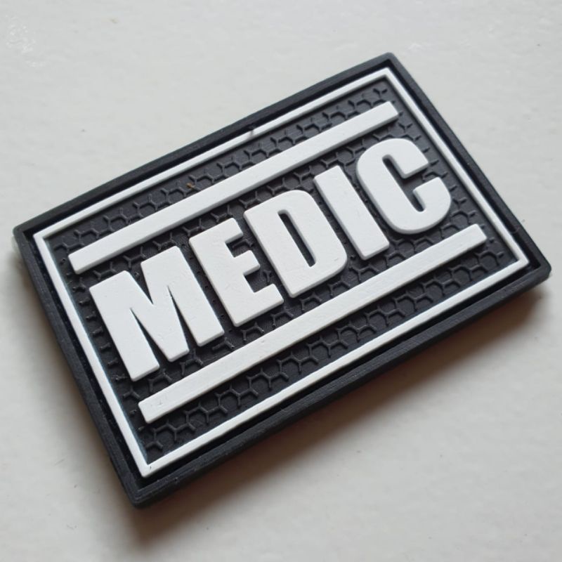 patch rubber logo medic lis putih / tempelan emblem karet velcro