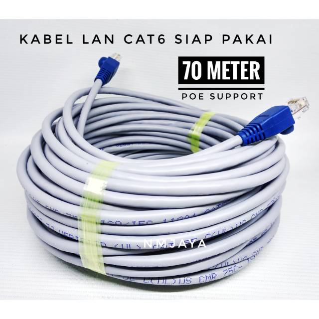 Kabel Lan Cat6 UTP CAT 6 70 meter Siap Pakai sudah dicrimping rj45 dan karet rj45 POE Support