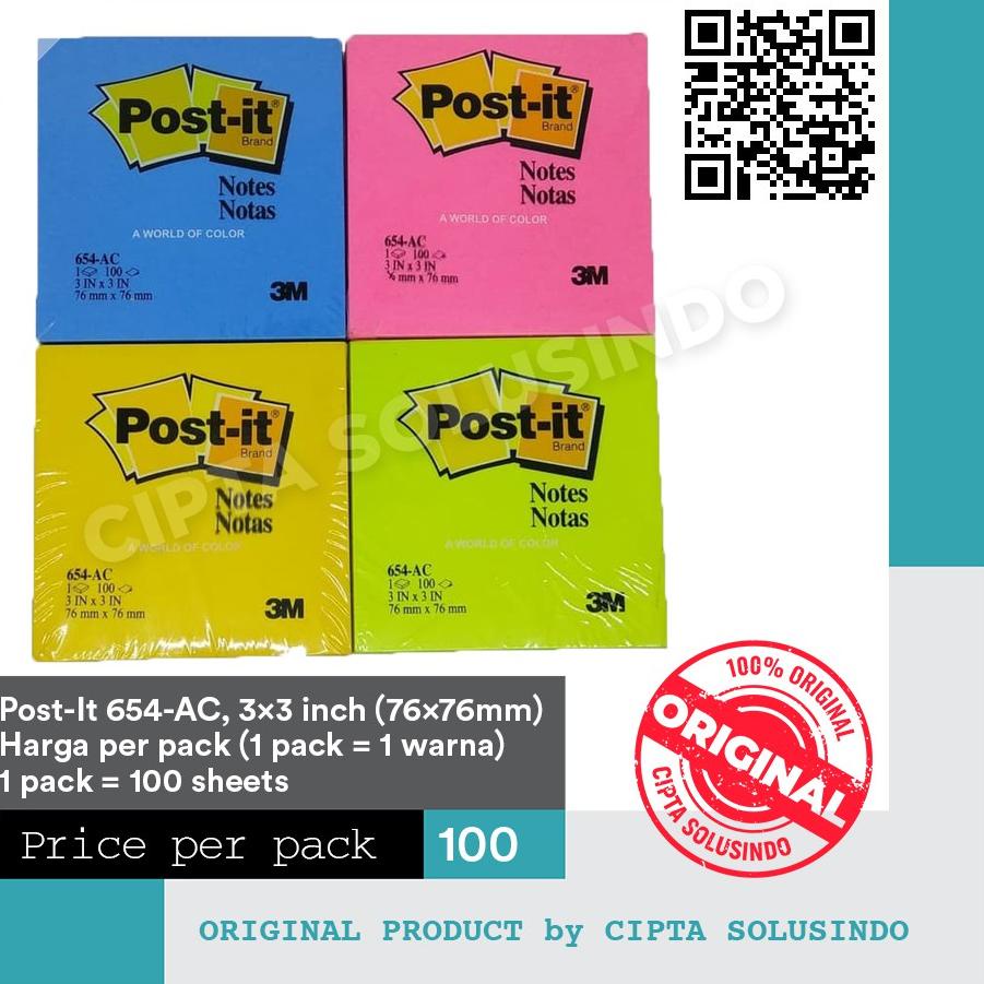 

[PROMO RFW35] Stiky notes - post it - ukuran 7.6 cm x 7.6 cm (3 inch x 3 inch) per warna [654-ac] Produk Keren