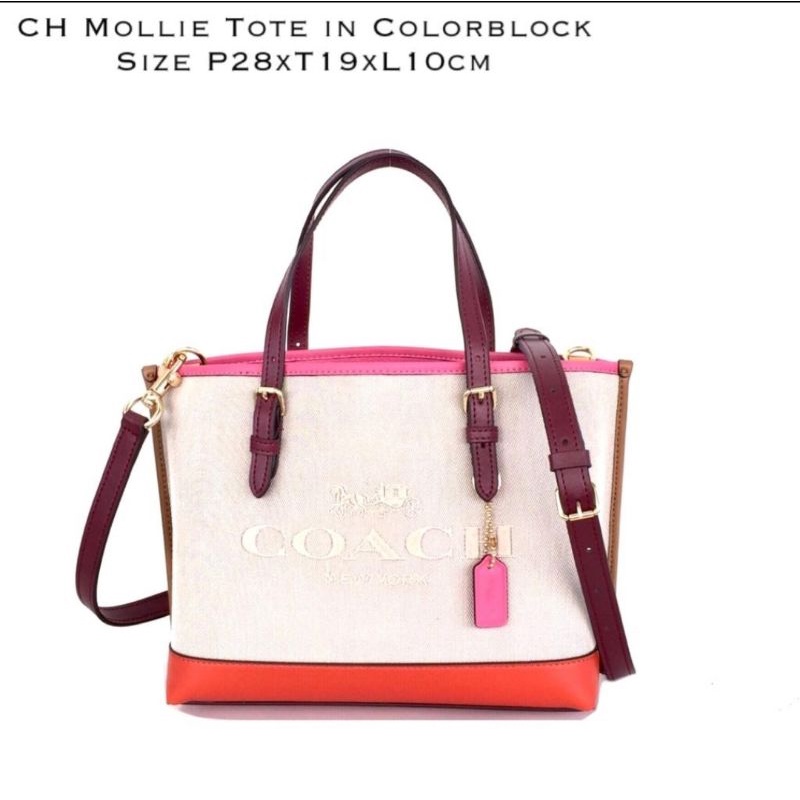 shoulder bag wanita Coach mollie tote in colorblock