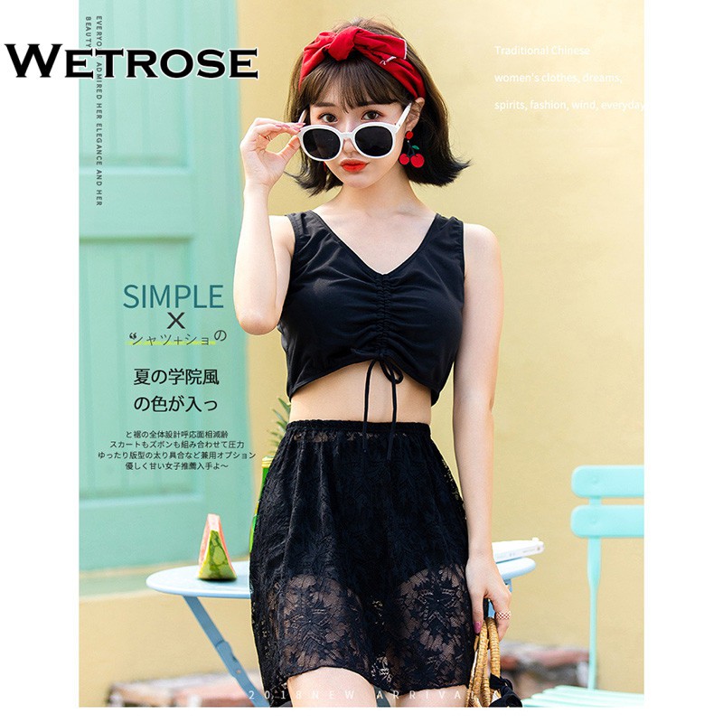 【Wetrose】 3 Pieces Set Baju Renang Wanita Baru Rok Bikini Angle Datar Berkumpul Split Pakaian Renang Murah