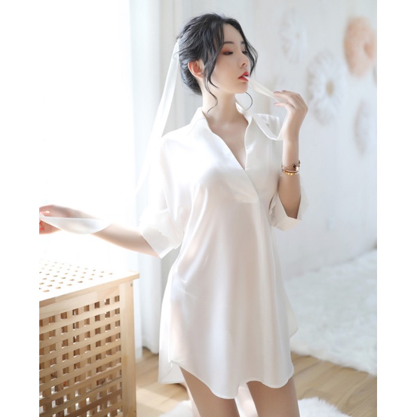 Feminine Transparent Chiffon Sentiment Underwear Underwear Slim-Fit V-Neck Boyfriend Style Lining Pajamas Nightdress Home Service Suit