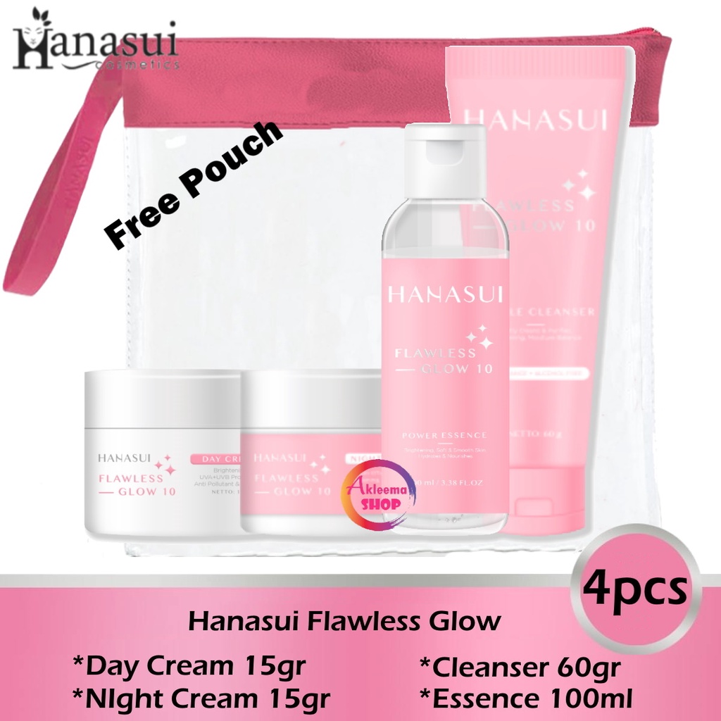 Paket Hanasui Flawless Glow 4pcs(Cleanser 60gr+Day Cream 15gr+Night Cream 15gr+Essence 100ml)