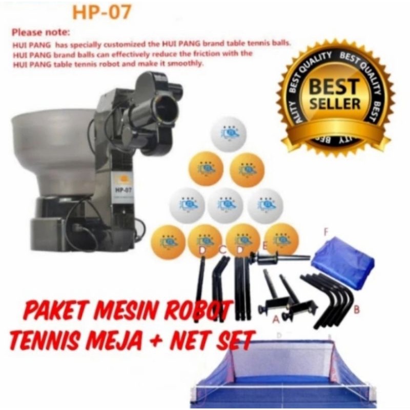 Paket Mesin Robot Pelontar Bola Pingpong Otomatis Hp07 + Net Dan Bola Pingpong