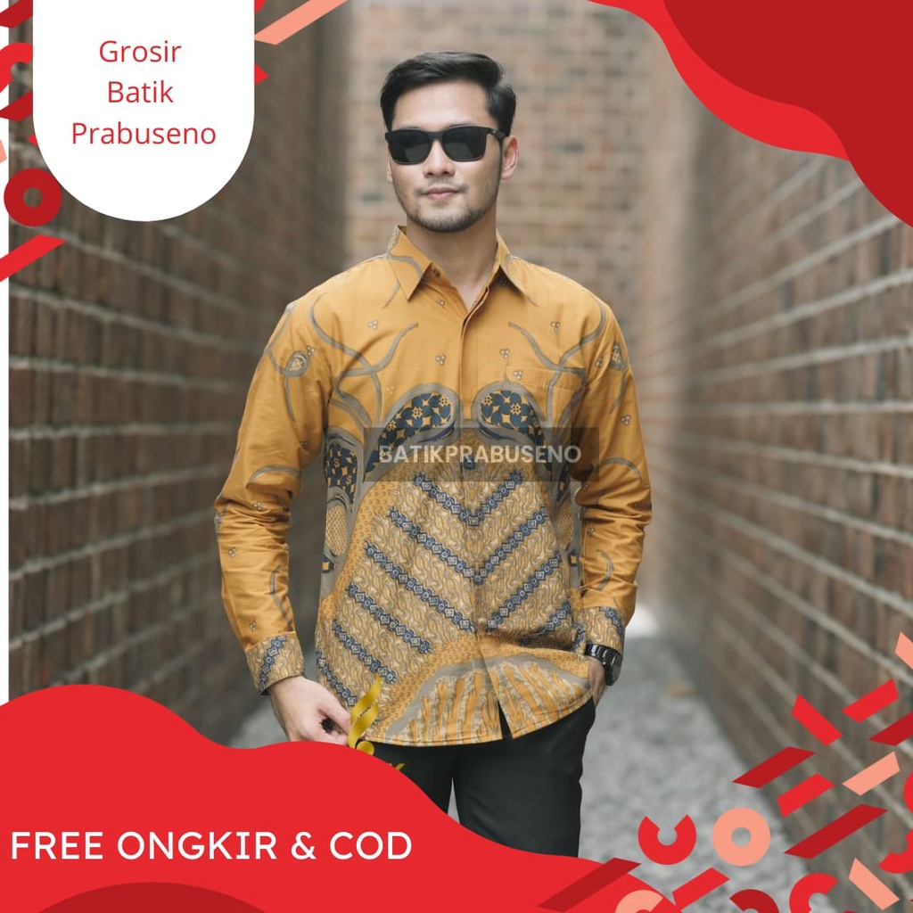 Kemeja Batik Lengan Panjang Size S M L XL XXL Motif Ulfa Kuning Pakaian Kerja Cowok Terbaru 2022 Baj