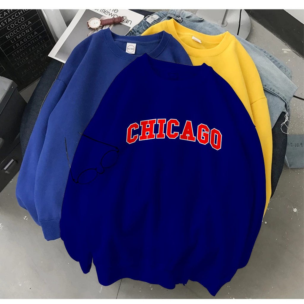 SWEATER UNISEX CHICAGO FLEECE PREMIUM TEBAL TERBARU,