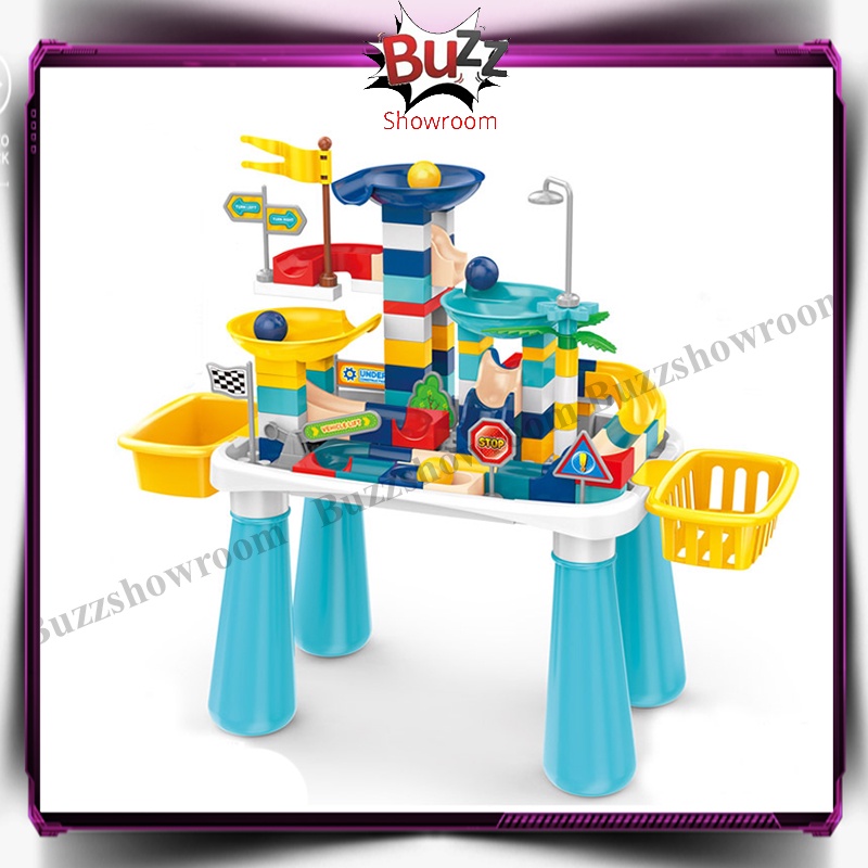 Building Toy Block Table Meja Belajar Main Anak Slide Ball