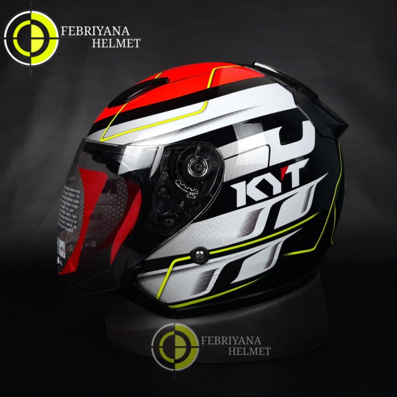 HELM KYT DJ MARU SERI 13 BLACK RED FLUO YELLOW | HALF FACE KYT DJMARU