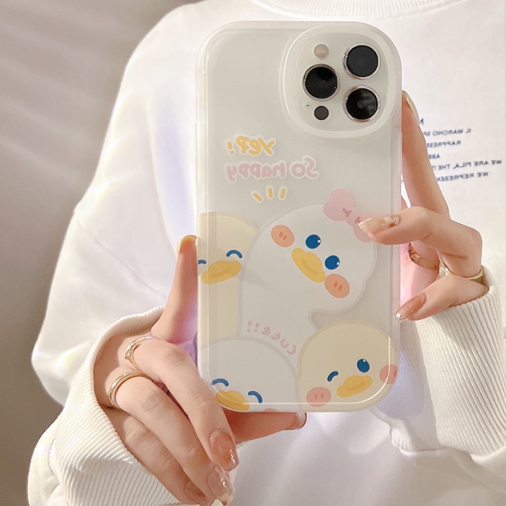 IPHONE Anak Perempuan Lucu Kartun Happy Duck Full Perlindungan Soft Case Cover Untuk Iphone7 8 PLUS XR XS 11 12 13 14 MINI PRO MAX SE 2020