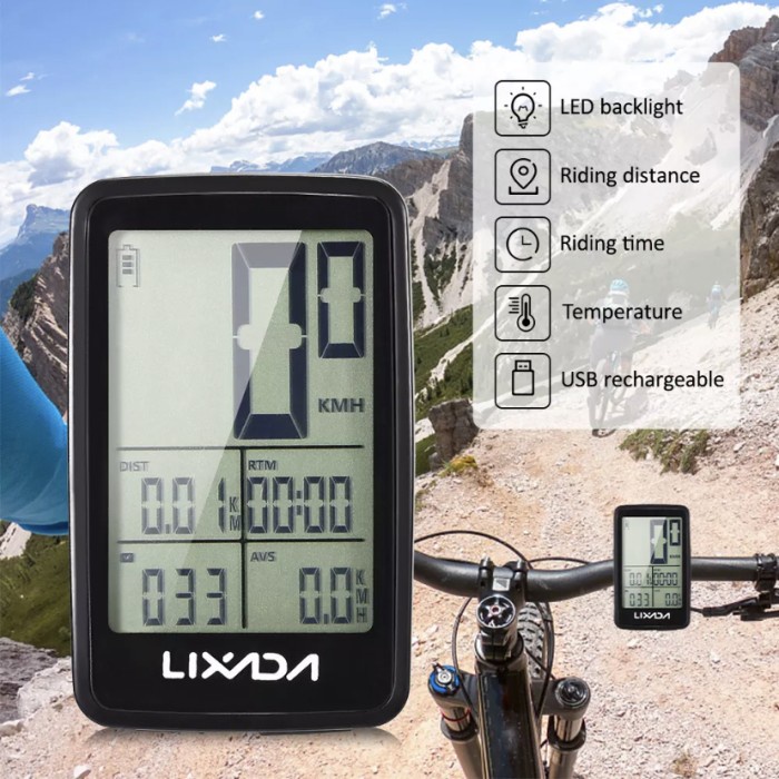 Spedometer LIXADA Wireless Rechargeable dan Holder dudukan komputer