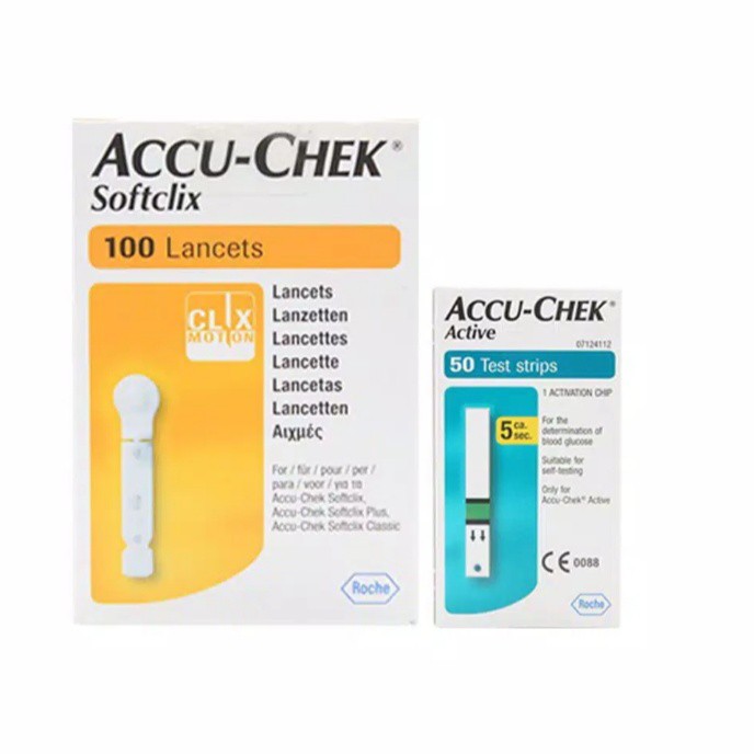 PAKET ACCU CHEK ACTIVE STRIP 50 PCS + ACCU CHEK SOFTCLIX/LANCET ISI 100 PCS