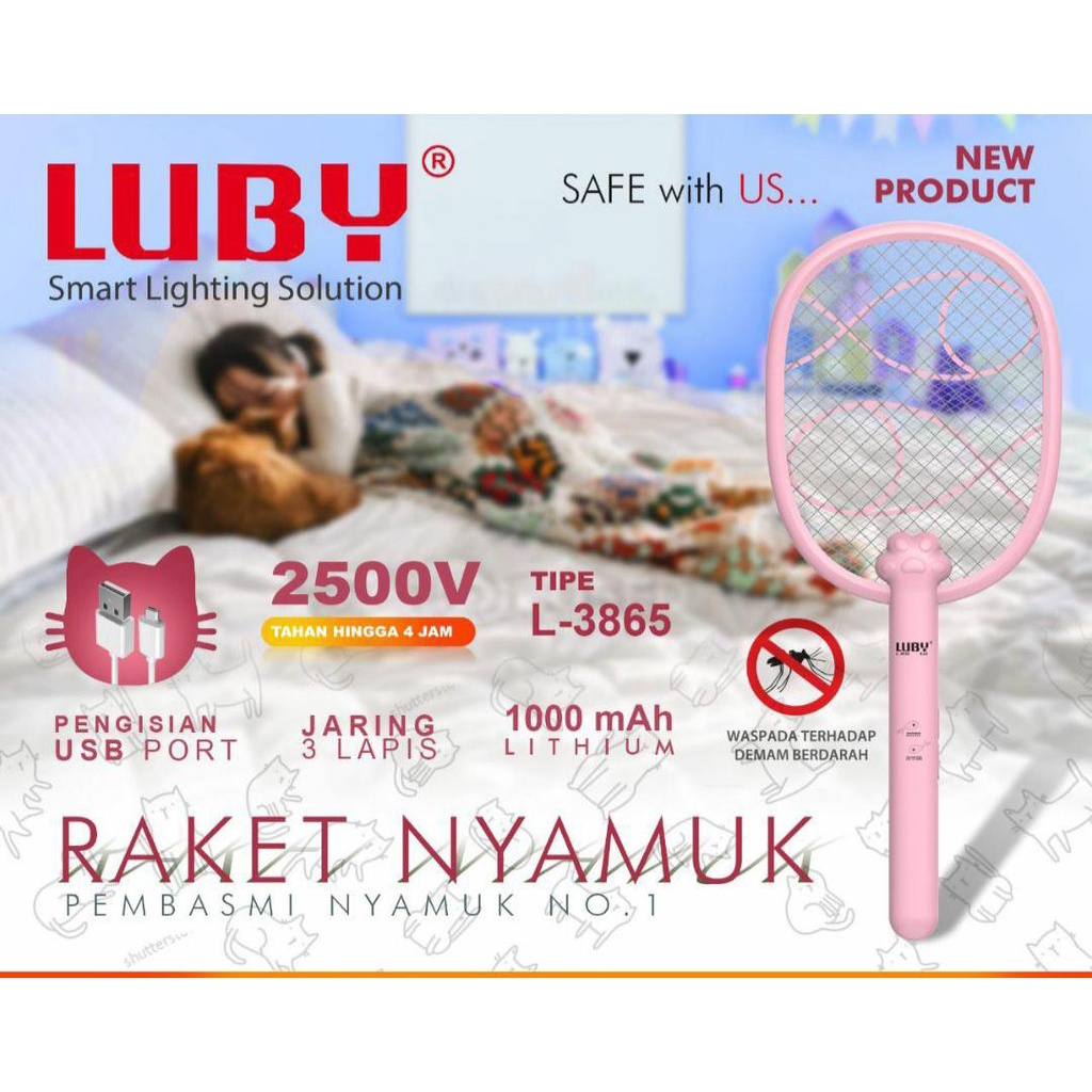 Raket Nyamuk LUBY 3865 (Charge USB) NEW PRODUK