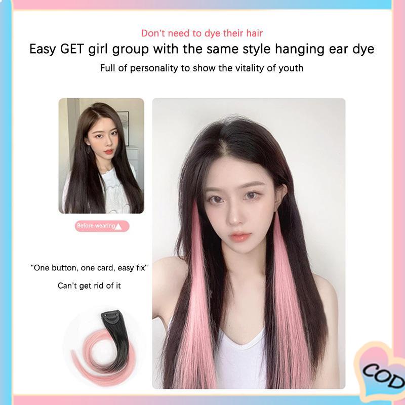 COD❤️ Rambut Panjang Lurus Warna Gradien Wanita One Piece Wig Sorot Ekstensi Rambut-A.one