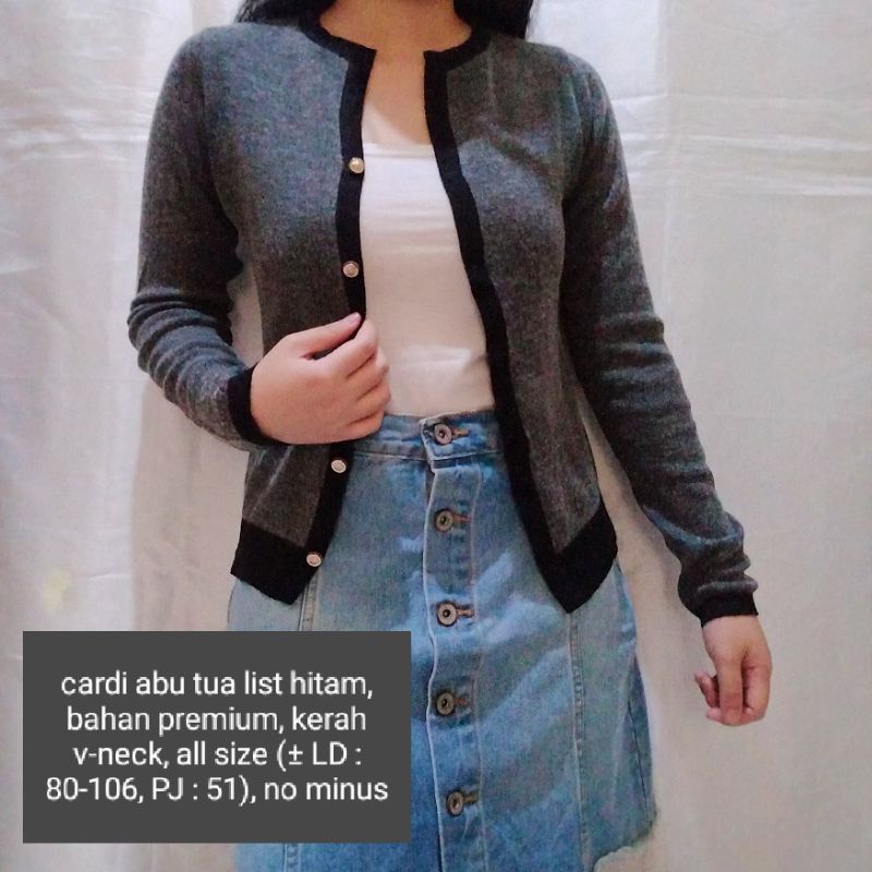 NEW STOCK‼️THRIFT Cardigan Vest Rajut Premium Pastel Kepang Cable Branded Academia Ketupat Argyle Murah-cardi abu tua list