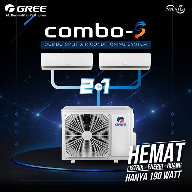 AC GREE GWC-0707CS COMBO SPLIT INVERTER 3/4 PK + 3/4 PK
