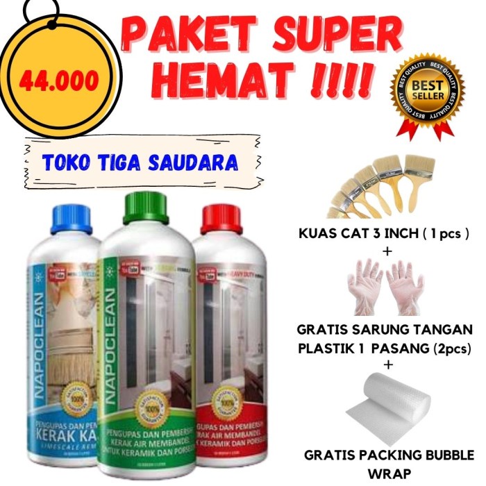 Pembersih Ajaib NAPOCLEAN 1 LITER PLUS KUAS CAT 3 INCH | PEMBERSIH KERAMIK NAPOCLEAN - Biru