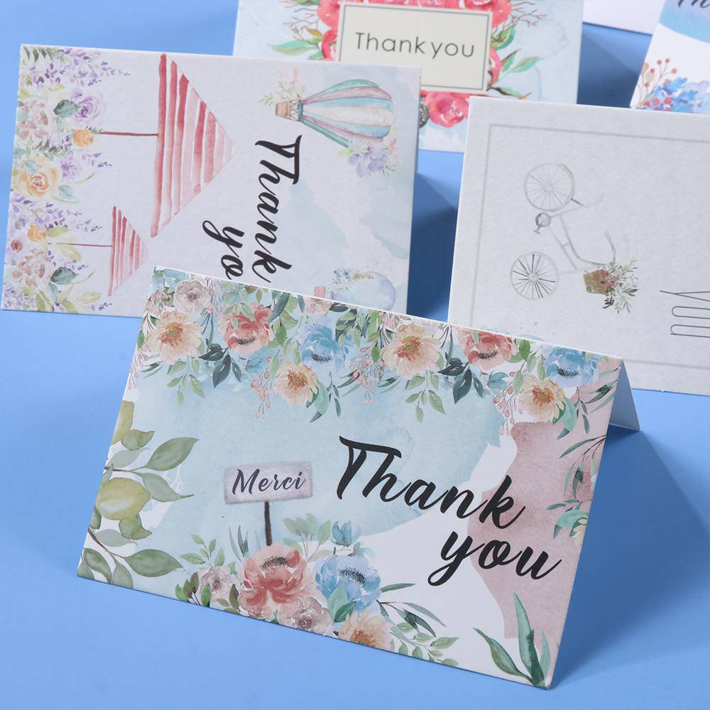 Top 6Pcs/Pack &quot;Terima Kasih&quot; Kartu Party Cardstock 4x6inch Paket Sisipan Puji Label Online Eceran Navy Biru Cat Air Kagumi Kartu