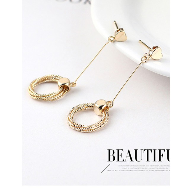 LRC Anting Tusuk Fashion Gold Plated Gold Heart Care Tassel S925 Silver Needle Earrings Y62100