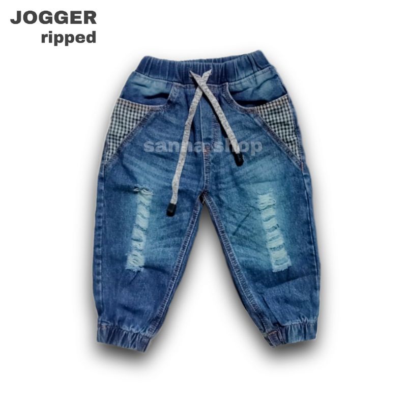 Celana jogger jeans anak laki laki perempuan , Joger panjang motif sobek anak