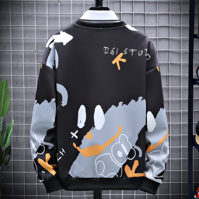 Sweater Pria Lengan Panjang Motif Print Sweater Jaket Hoodie W2190