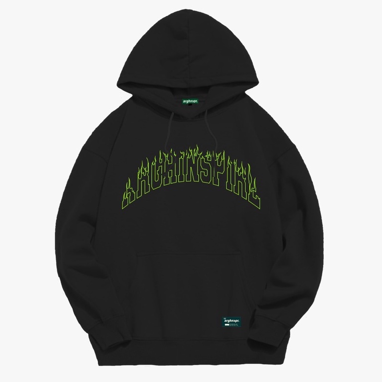 Pullover Hoodie Arghinspire Katun Fleece Hitam - Flames