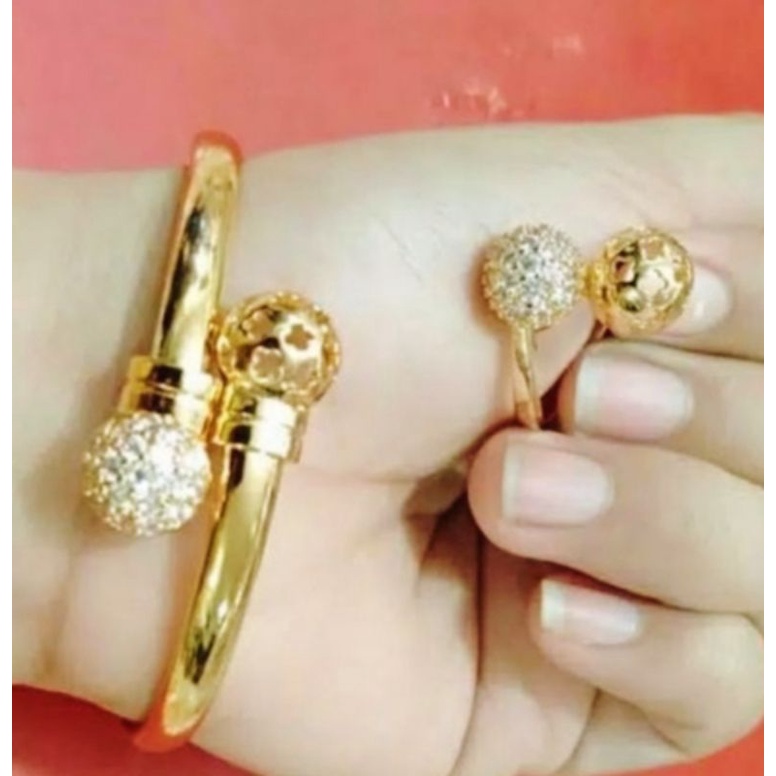 Set Gelang Tangan free cincin dan gelang tangan motif pilihan lapis emas 22 K anti karat