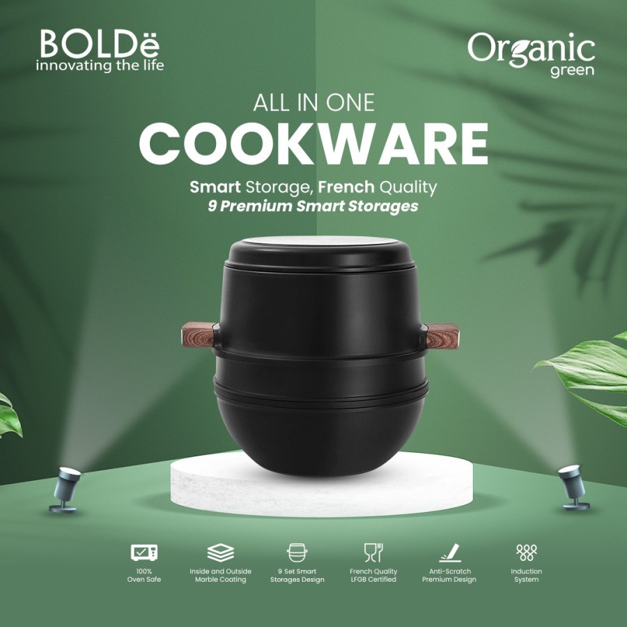 BOLDe Organic Green All In One 9 in 1 cookware